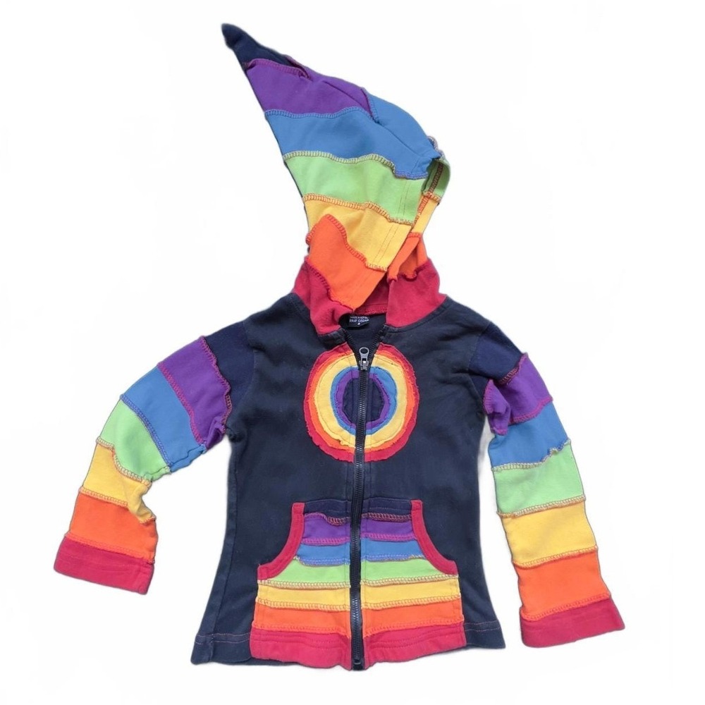 Unbranded Hoodie‎ Black Rainbow Patchwork Pixie Hood Boho Kids 4